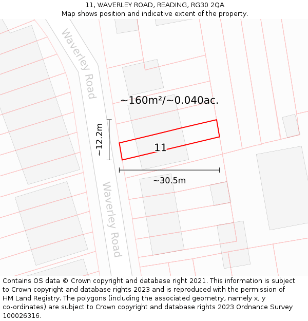 11, WAVERLEY ROAD, READING, RG30 2QA: Plot and title map