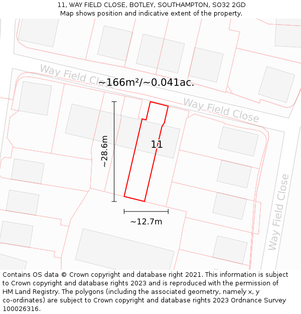 11, WAY FIELD CLOSE, BOTLEY, SOUTHAMPTON, SO32 2GD: Plot and title map