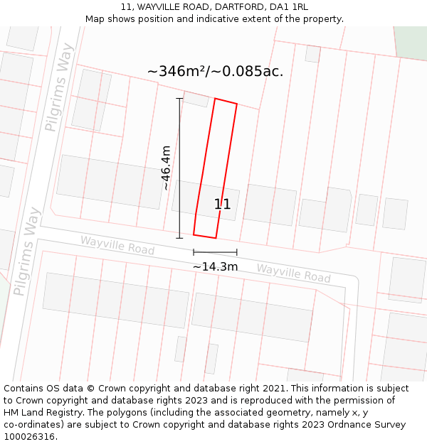 11, WAYVILLE ROAD, DARTFORD, DA1 1RL: Plot and title map