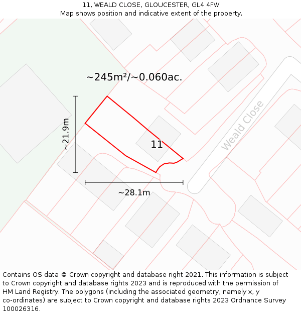 11, WEALD CLOSE, GLOUCESTER, GL4 4FW: Plot and title map