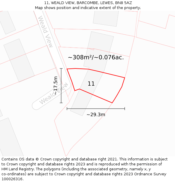 11, WEALD VIEW, BARCOMBE, LEWES, BN8 5AZ: Plot and title map