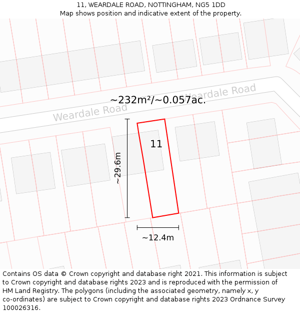 11, WEARDALE ROAD, NOTTINGHAM, NG5 1DD: Plot and title map