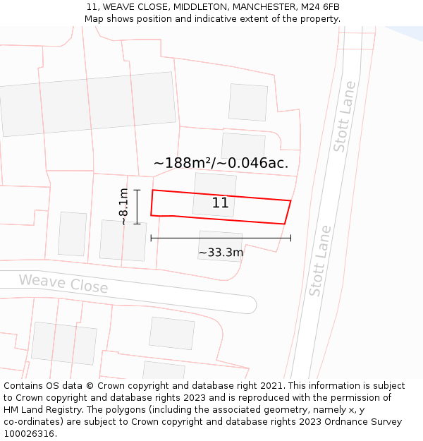 11, WEAVE CLOSE, MIDDLETON, MANCHESTER, M24 6FB: Plot and title map