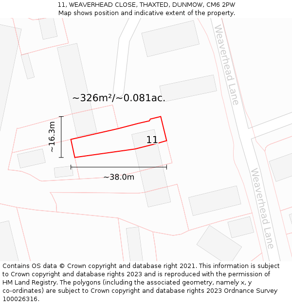 11, WEAVERHEAD CLOSE, THAXTED, DUNMOW, CM6 2PW: Plot and title map