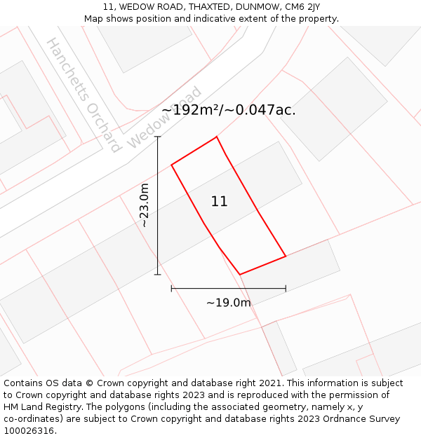 11, WEDOW ROAD, THAXTED, DUNMOW, CM6 2JY: Plot and title map