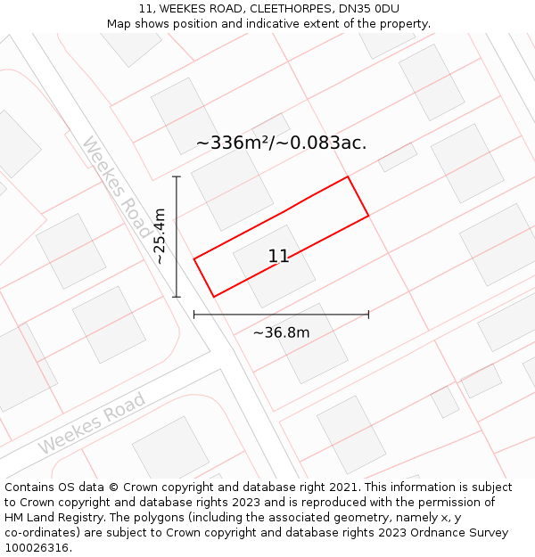 11, WEEKES ROAD, CLEETHORPES, DN35 0DU: Plot and title map