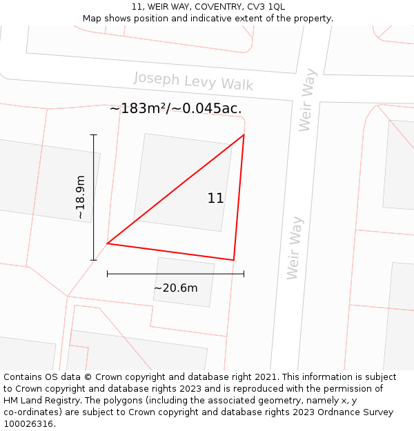 11, WEIR WAY, COVENTRY, CV3 1QL: Plot and title map