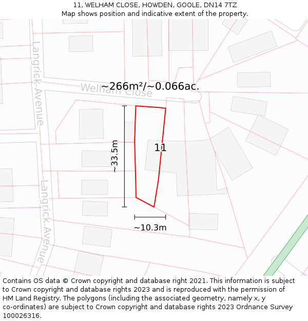 11, WELHAM CLOSE, HOWDEN, GOOLE, DN14 7TZ: Plot and title map
