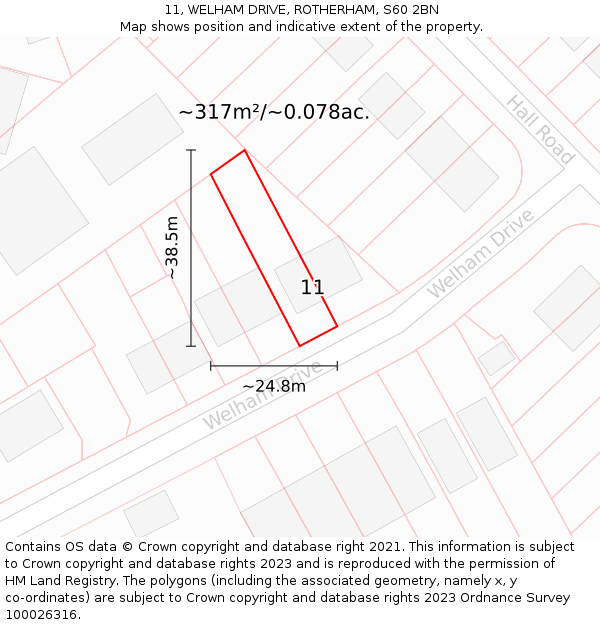 11, WELHAM DRIVE, ROTHERHAM, S60 2BN: Plot and title map