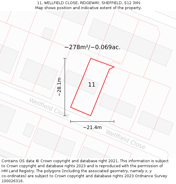 11, WELLFIELD CLOSE, RIDGEWAY, SHEFFIELD, S12 3XN: Plot and title map