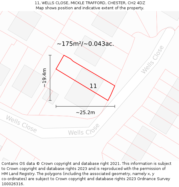 11, WELLS CLOSE, MICKLE TRAFFORD, CHESTER, CH2 4DZ: Plot and title map