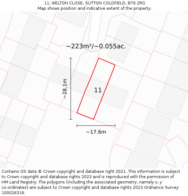 11, WELTON CLOSE, SUTTON COLDFIELD, B76 2RG: Plot and title map