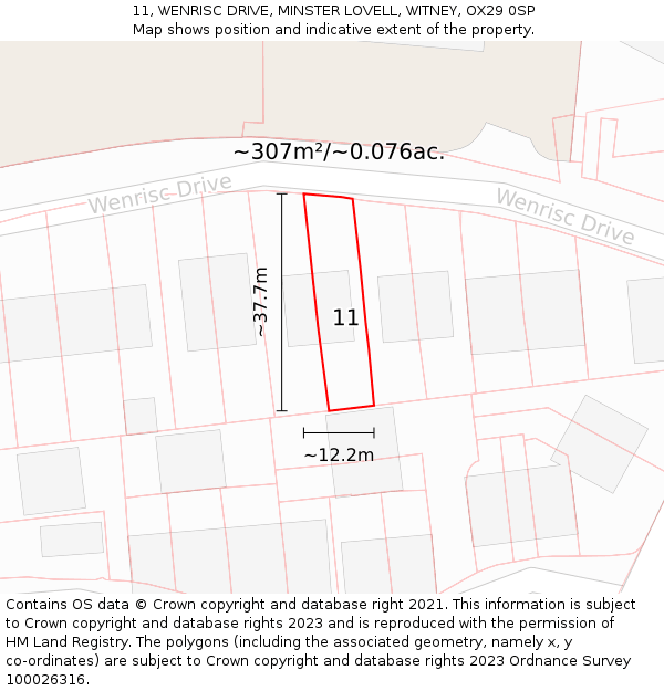 11, WENRISC DRIVE, MINSTER LOVELL, WITNEY, OX29 0SP: Plot and title map