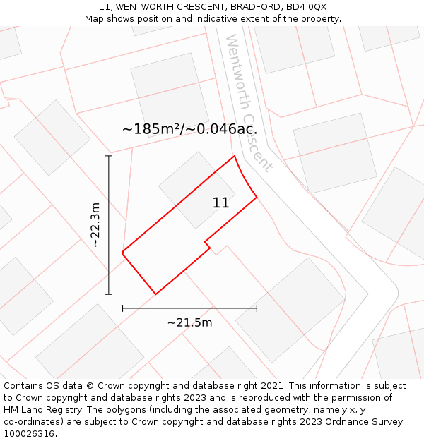 11, WENTWORTH CRESCENT, BRADFORD, BD4 0QX: Plot and title map