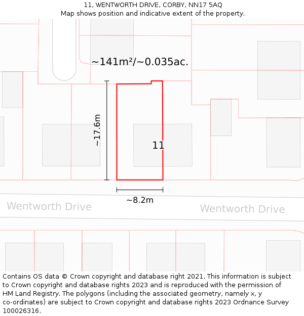 11, WENTWORTH DRIVE, CORBY, NN17 5AQ: Plot and title map