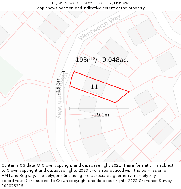 11, WENTWORTH WAY, LINCOLN, LN6 0WE: Plot and title map