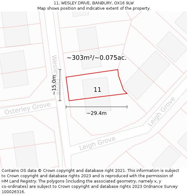 11, WESLEY DRIVE, BANBURY, OX16 9LW: Plot and title map
