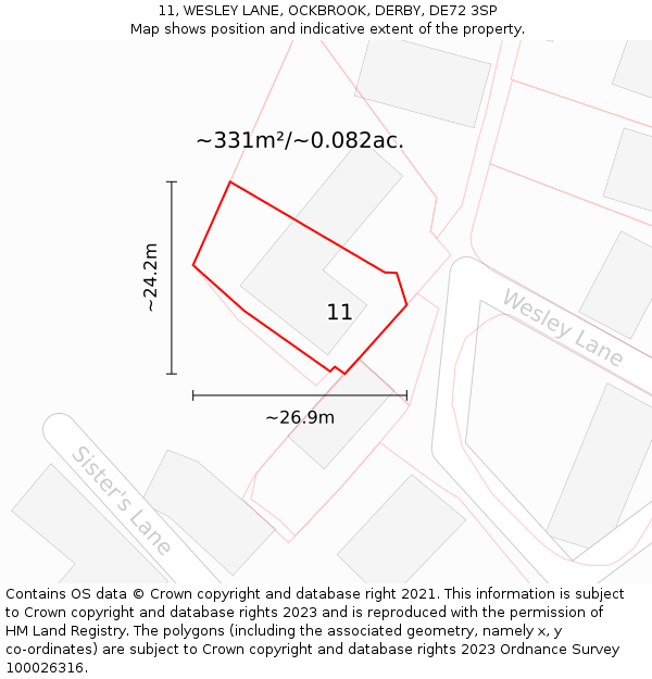11, WESLEY LANE, OCKBROOK, DERBY, DE72 3SP: Plot and title map