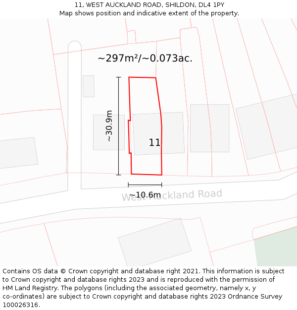 11, WEST AUCKLAND ROAD, SHILDON, DL4 1PY: Plot and title map