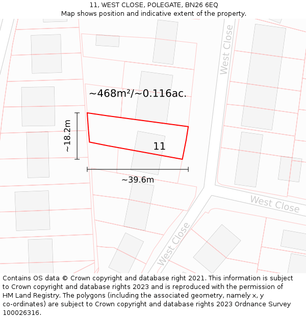 11, WEST CLOSE, POLEGATE, BN26 6EQ: Plot and title map