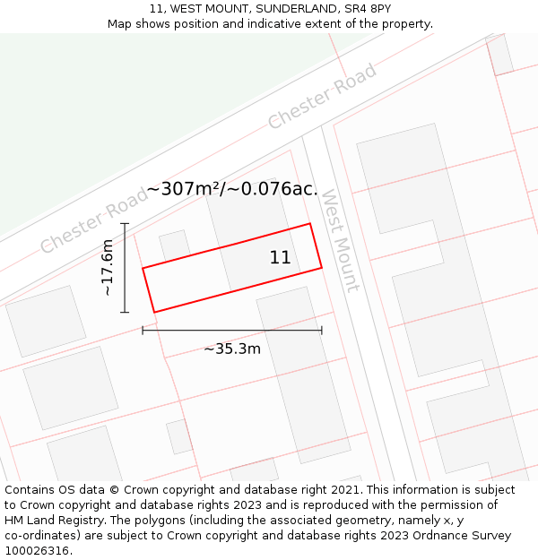 11, WEST MOUNT, SUNDERLAND, SR4 8PY: Plot and title map