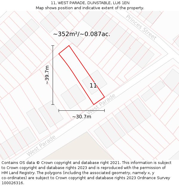 11, WEST PARADE, DUNSTABLE, LU6 1EN: Plot and title map