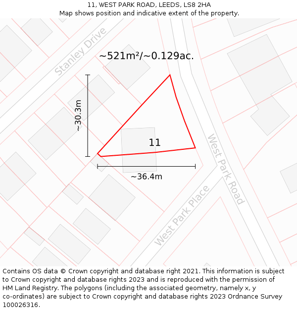 11, WEST PARK ROAD, LEEDS, LS8 2HA: Plot and title map