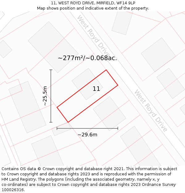 11, WEST ROYD DRIVE, MIRFIELD, WF14 9LP: Plot and title map