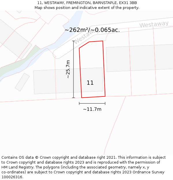11, WESTAWAY, FREMINGTON, BARNSTAPLE, EX31 3BB: Plot and title map