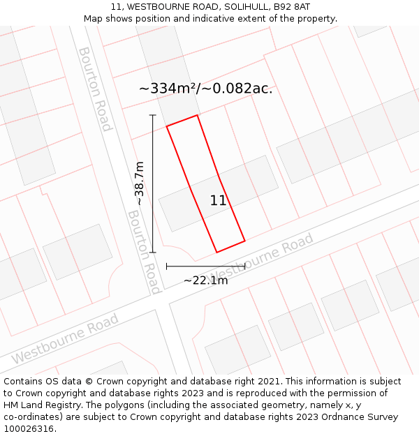 11, WESTBOURNE ROAD, SOLIHULL, B92 8AT: Plot and title map