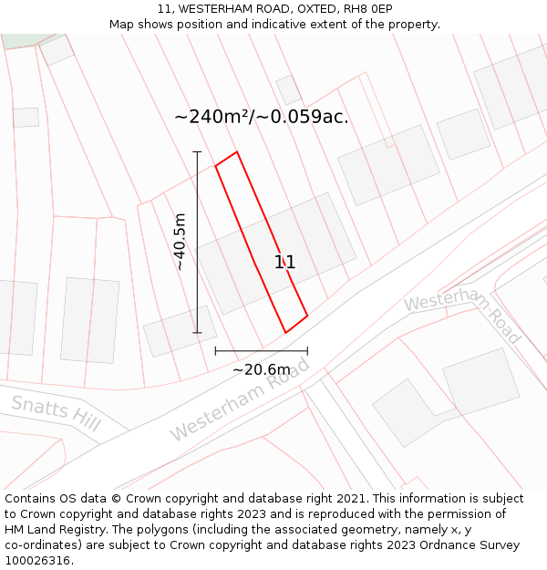 11, WESTERHAM ROAD, OXTED, RH8 0EP: Plot and title map