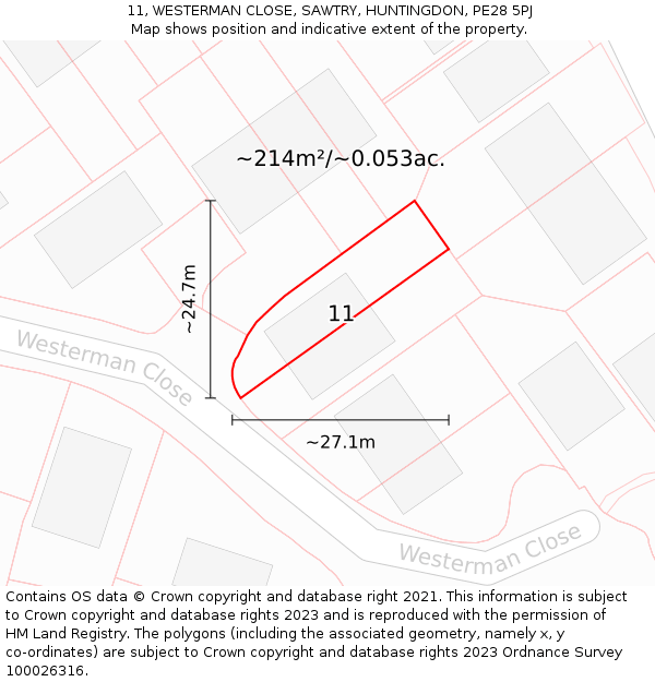 11, WESTERMAN CLOSE, SAWTRY, HUNTINGDON, PE28 5PJ: Plot and title map