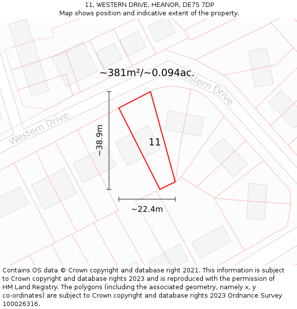 11, WESTERN DRIVE, HEANOR, DE75 7DP: Plot and title map