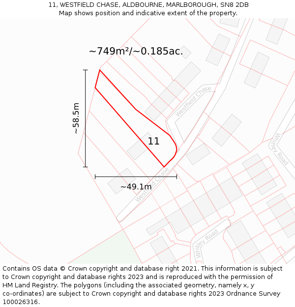 11, WESTFIELD CHASE, ALDBOURNE, MARLBOROUGH, SN8 2DB: Plot and title map