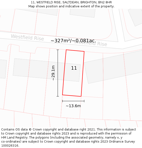 11, WESTFIELD RISE, SALTDEAN, BRIGHTON, BN2 8HR: Plot and title map