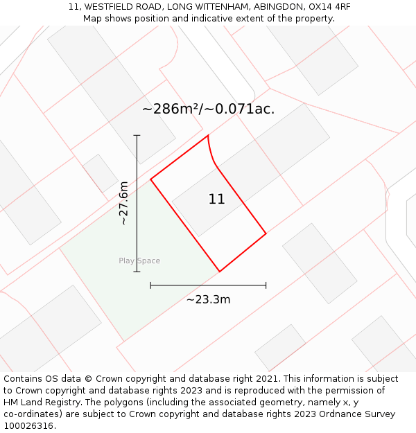 11, WESTFIELD ROAD, LONG WITTENHAM, ABINGDON, OX14 4RF: Plot and title map