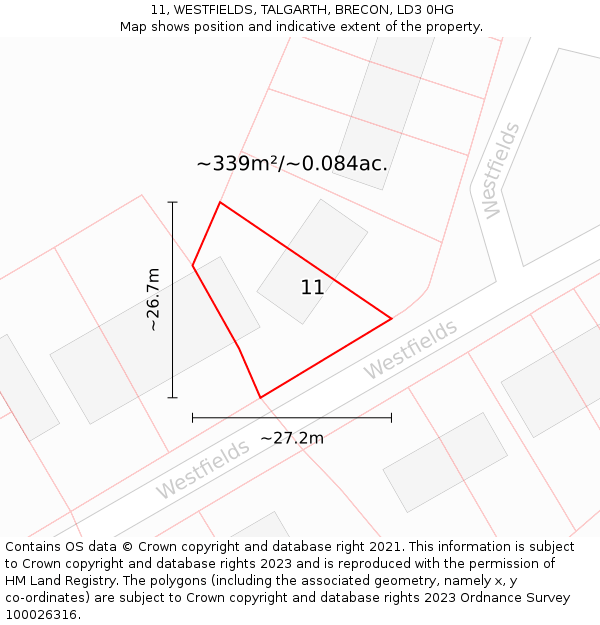 11, WESTFIELDS, TALGARTH, BRECON, LD3 0HG: Plot and title map