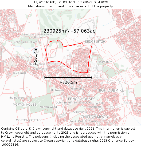 11, WESTGATE, HOUGHTON LE SPRING, DH4 6GW: Plot and title map