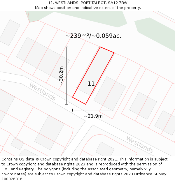 11, WESTLANDS, PORT TALBOT, SA12 7BW: Plot and title map