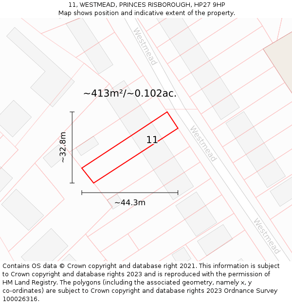 11, WESTMEAD, PRINCES RISBOROUGH, HP27 9HP: Plot and title map