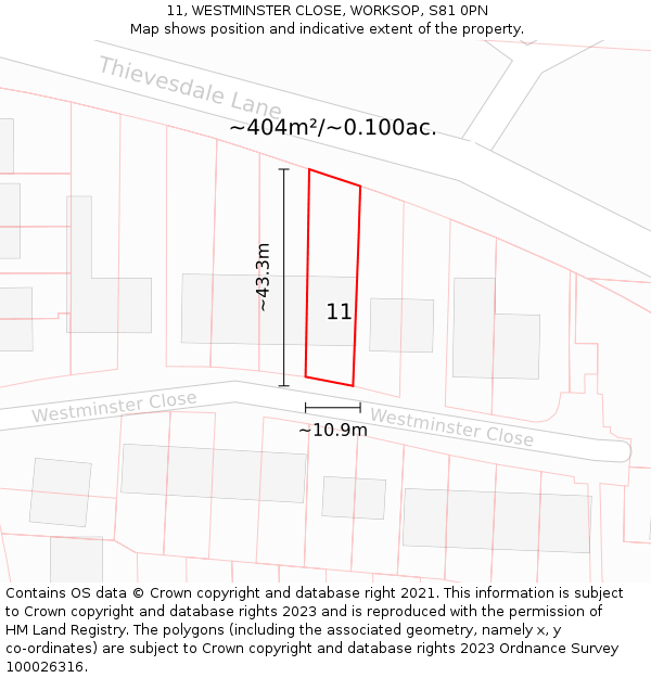 11, WESTMINSTER CLOSE, WORKSOP, S81 0PN: Plot and title map
