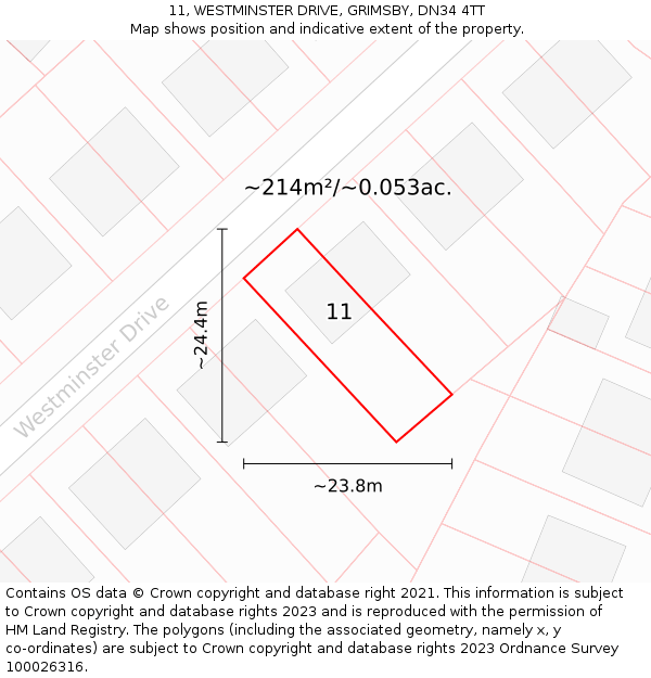 11, WESTMINSTER DRIVE, GRIMSBY, DN34 4TT: Plot and title map
