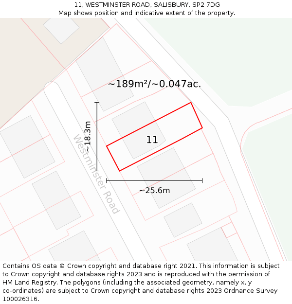 11, WESTMINSTER ROAD, SALISBURY, SP2 7DG: Plot and title map