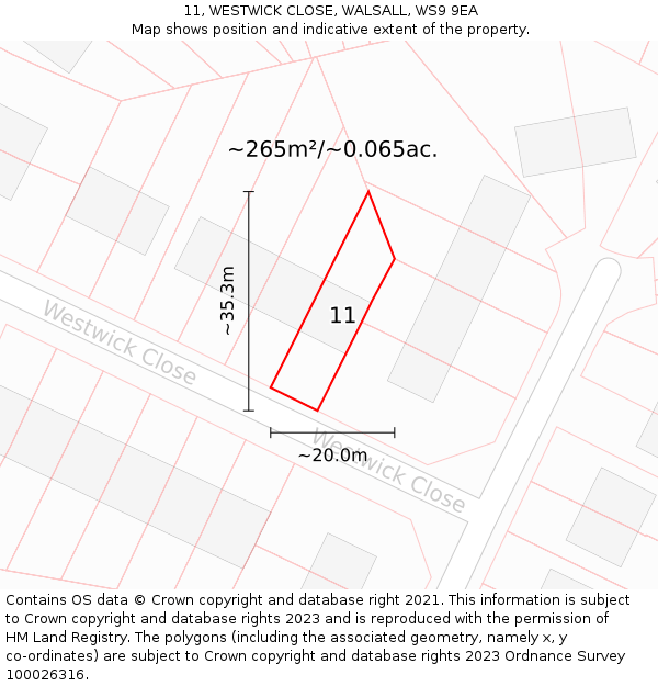 11, WESTWICK CLOSE, WALSALL, WS9 9EA: Plot and title map