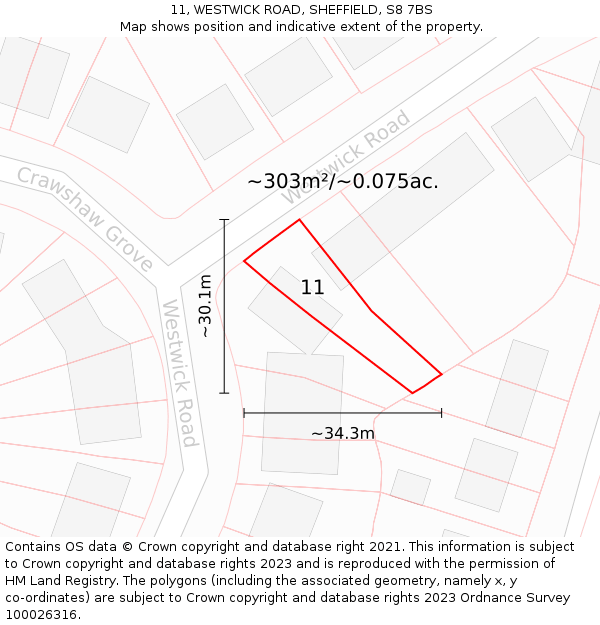 11, WESTWICK ROAD, SHEFFIELD, S8 7BS: Plot and title map