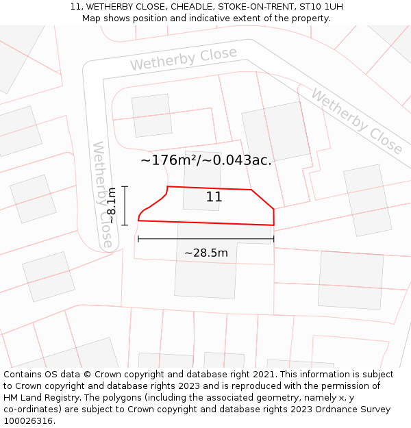 11, WETHERBY CLOSE, CHEADLE, STOKE-ON-TRENT, ST10 1UH: Plot and title map