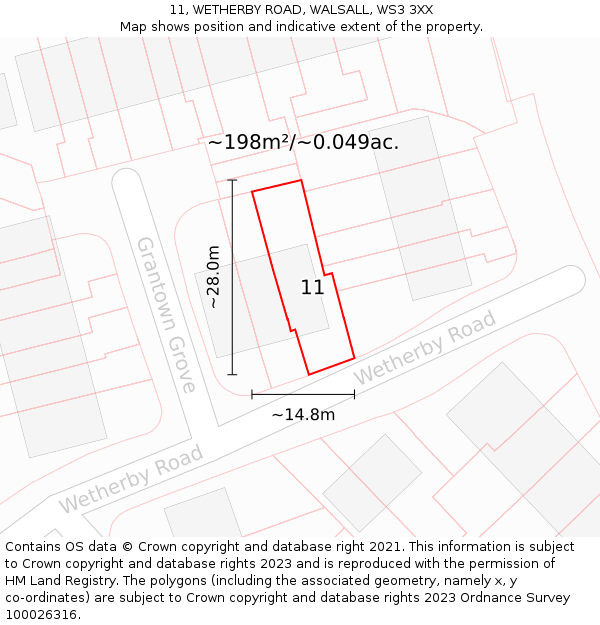 11, WETHERBY ROAD, WALSALL, WS3 3XX: Plot and title map
