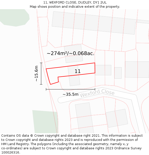 11, WEXFORD CLOSE, DUDLEY, DY1 2UL: Plot and title map
