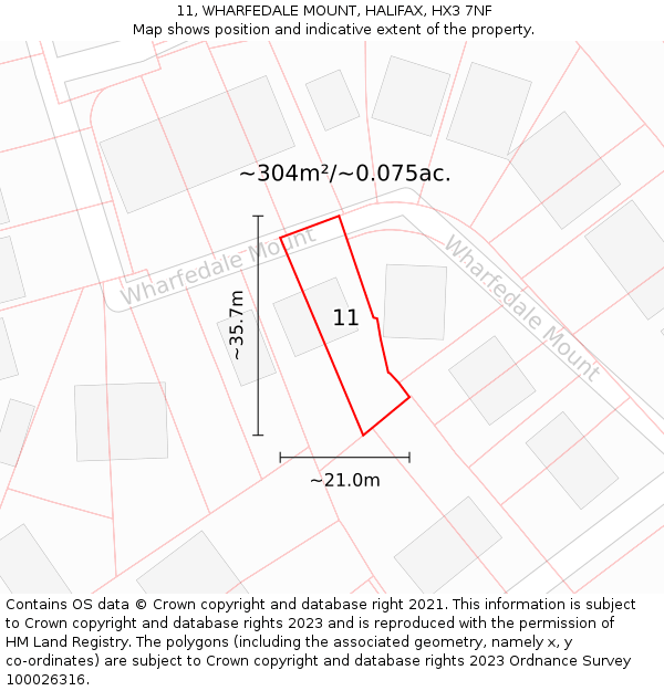11, WHARFEDALE MOUNT, HALIFAX, HX3 7NF: Plot and title map