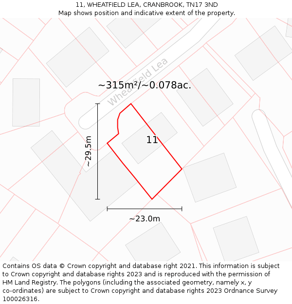 11, WHEATFIELD LEA, CRANBROOK, TN17 3ND: Plot and title map